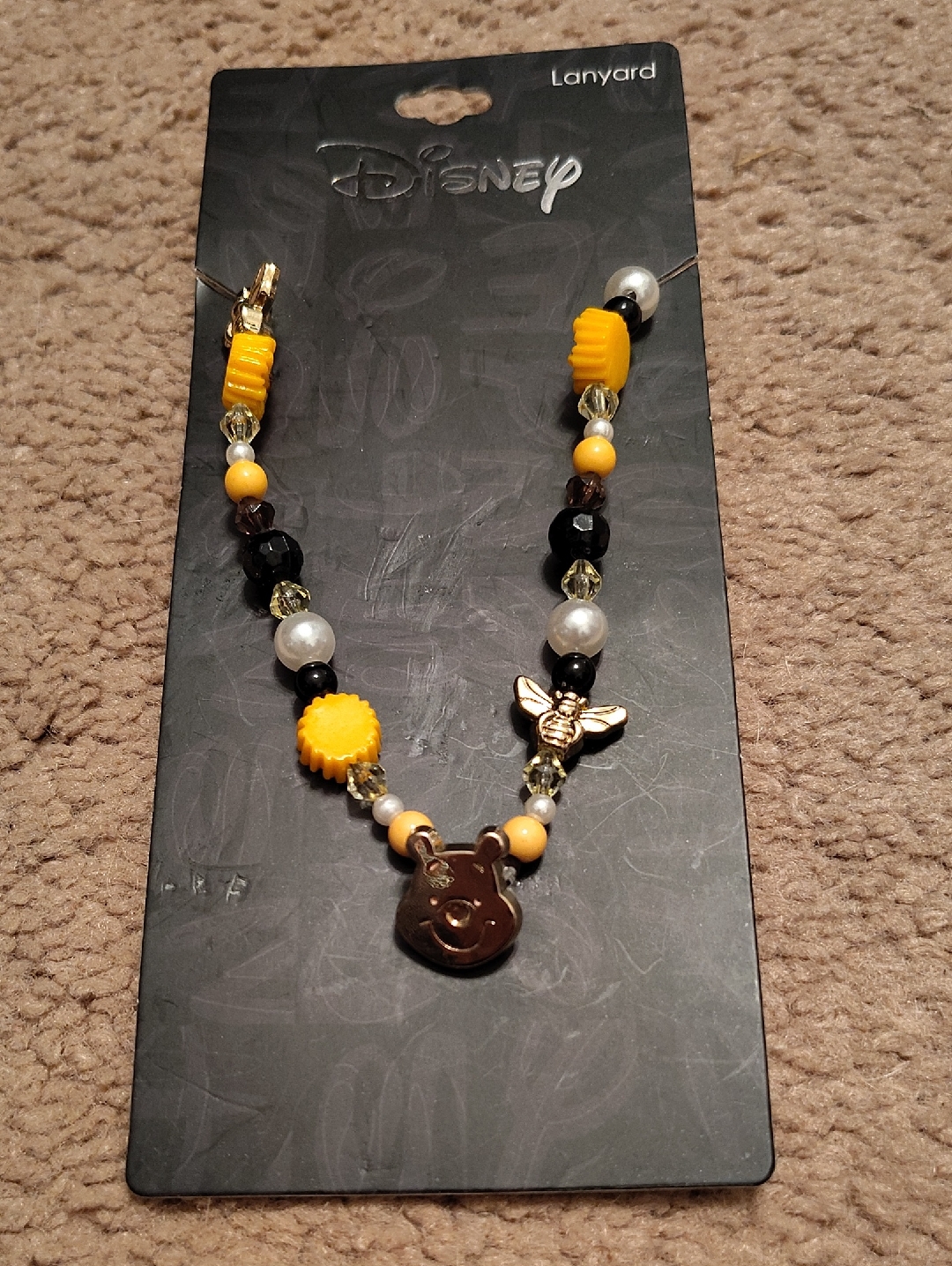 Disney Winnie The Pooh Charm Beaded Lanyard - Yellow, Black, Gold & Pearl